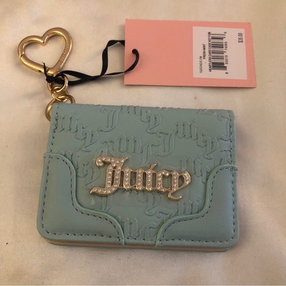 Juicy Couture Fresh Mint Faux Leather Heartless Card Case Key Fob NWT - Picture 2 of 15
